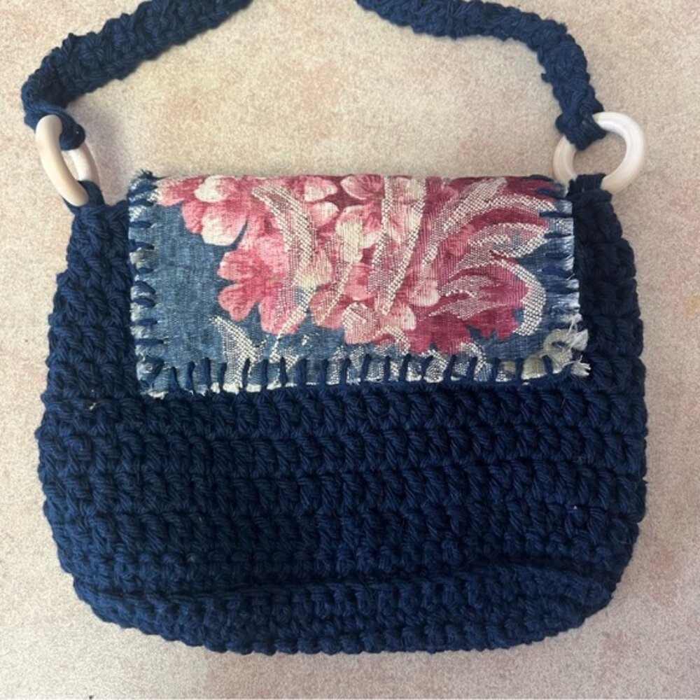 New Handcrafted Crochet Navy Tote Bag